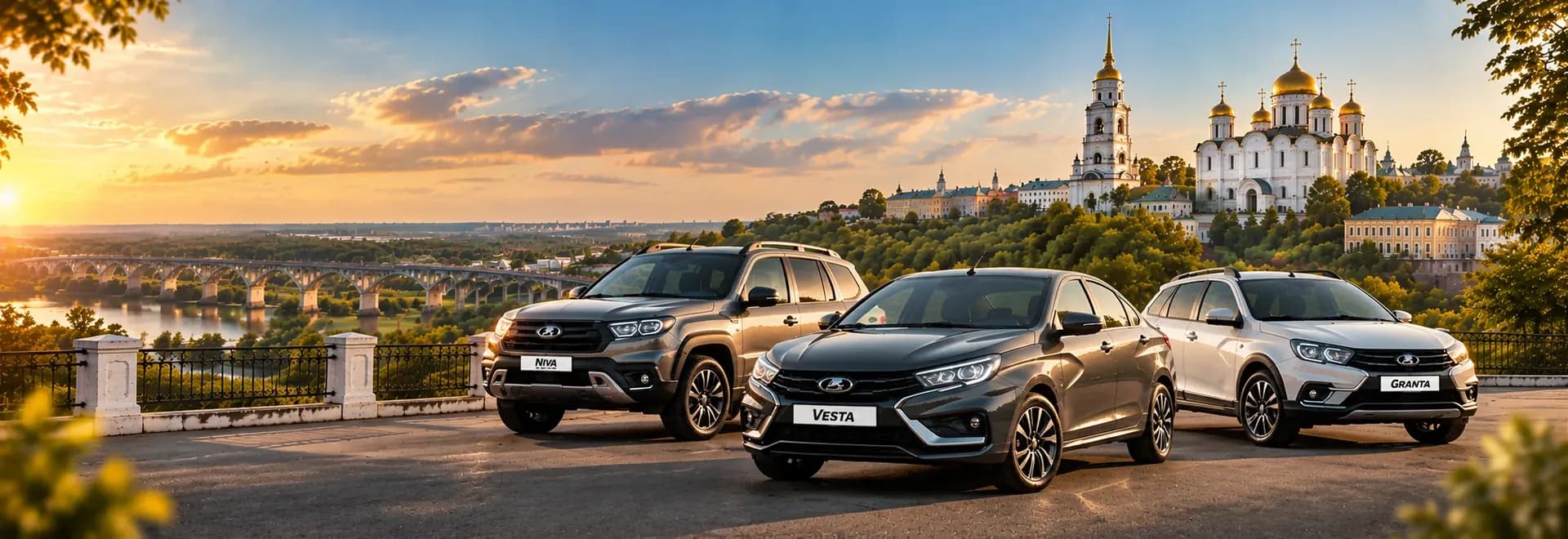 LADA Niva, Vesta и Granta на фоне Успенского собора во Владимире
